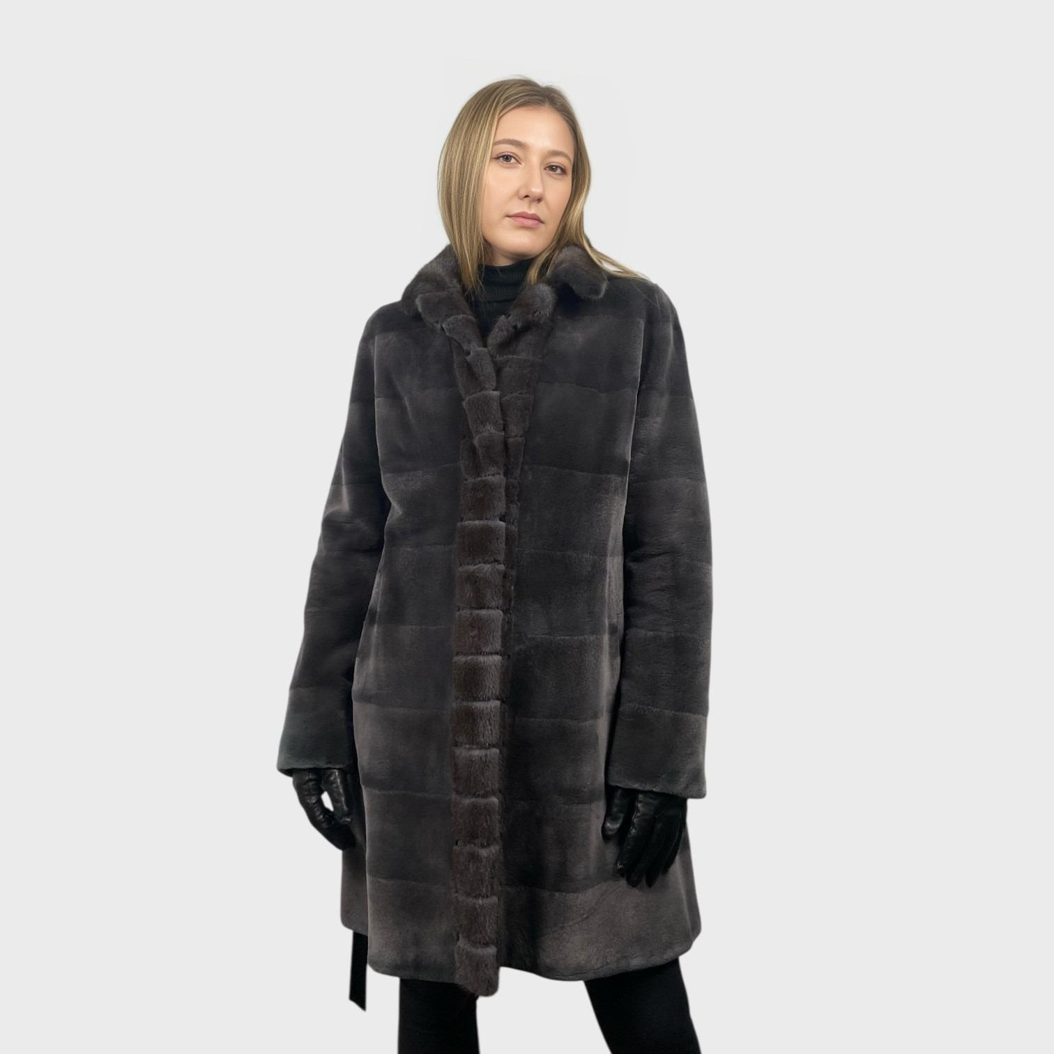 Grey Dyed Sheared Mink Stroller - Reversible to Taffeta