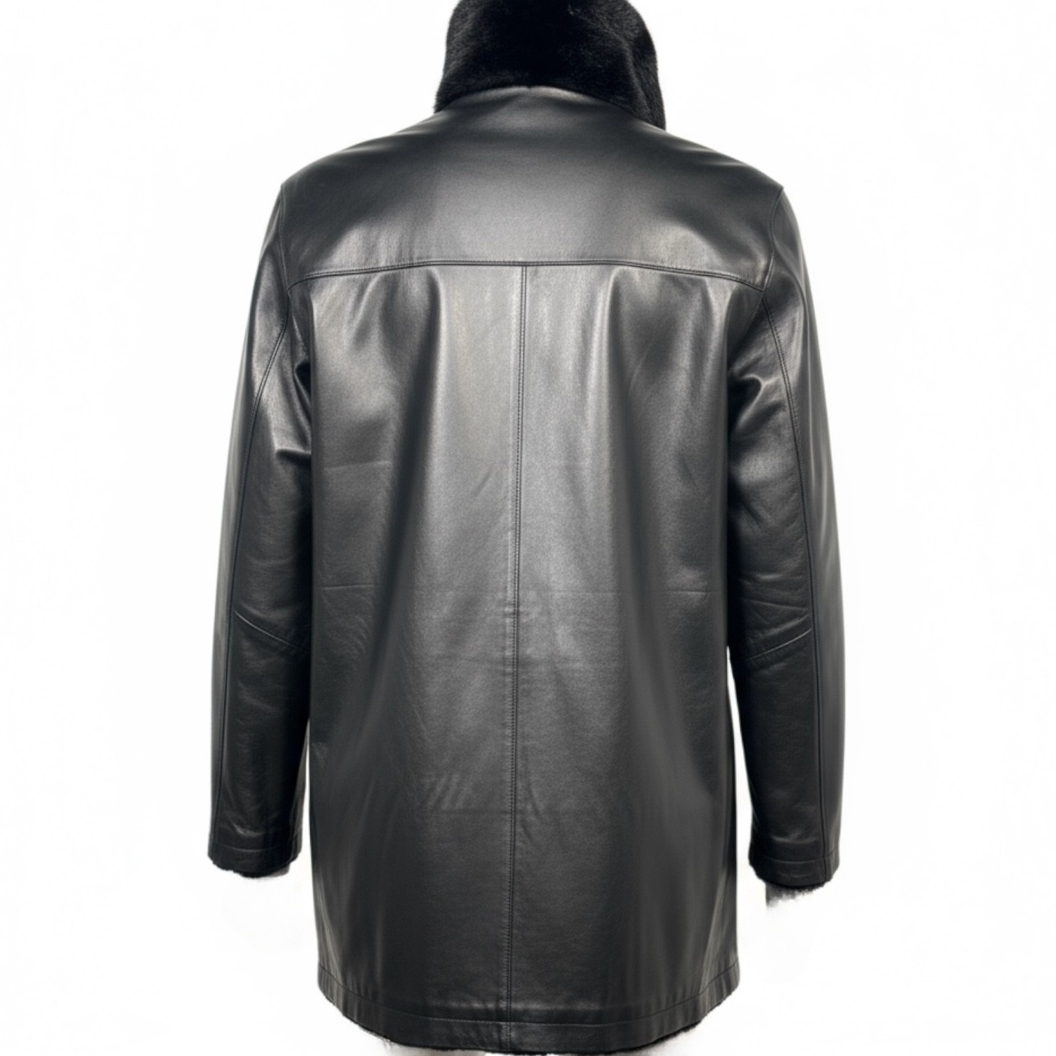 Men's Black Sheared Rabbit Jacket - Reversible to Black Leather