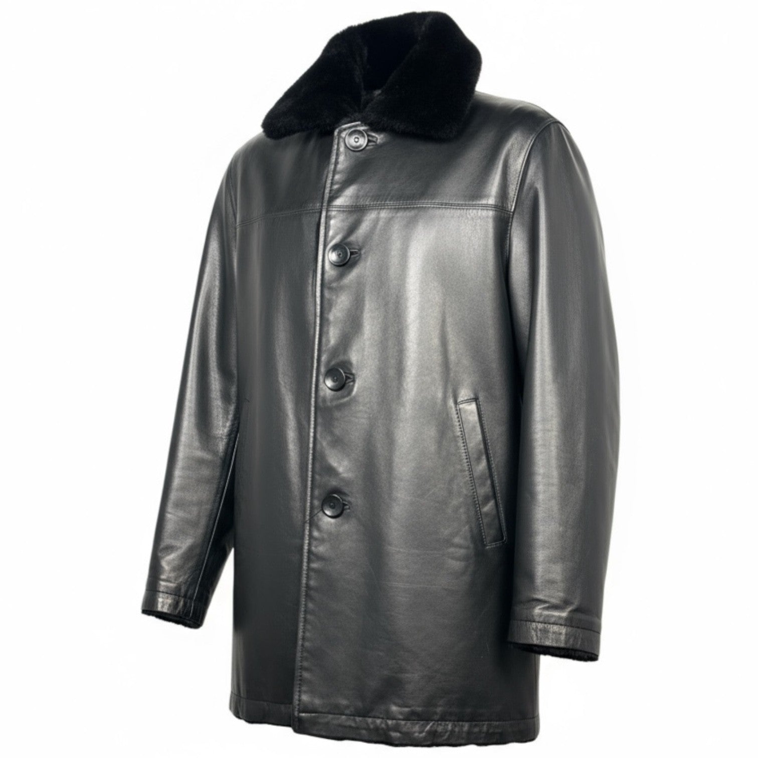 Men's Black Sheared Rabbit Jacket - Reversible to Black Leather