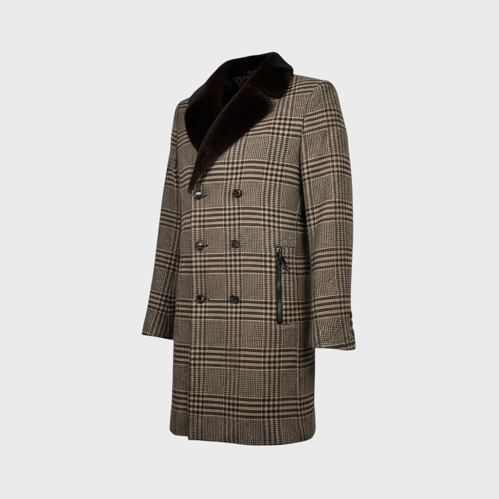 Cashmere & Wool Men's Double Breasted Coat - Mink Collar