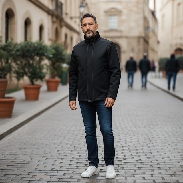 Black Men's Nylon Shell Jacket & Lined with Black Shearling