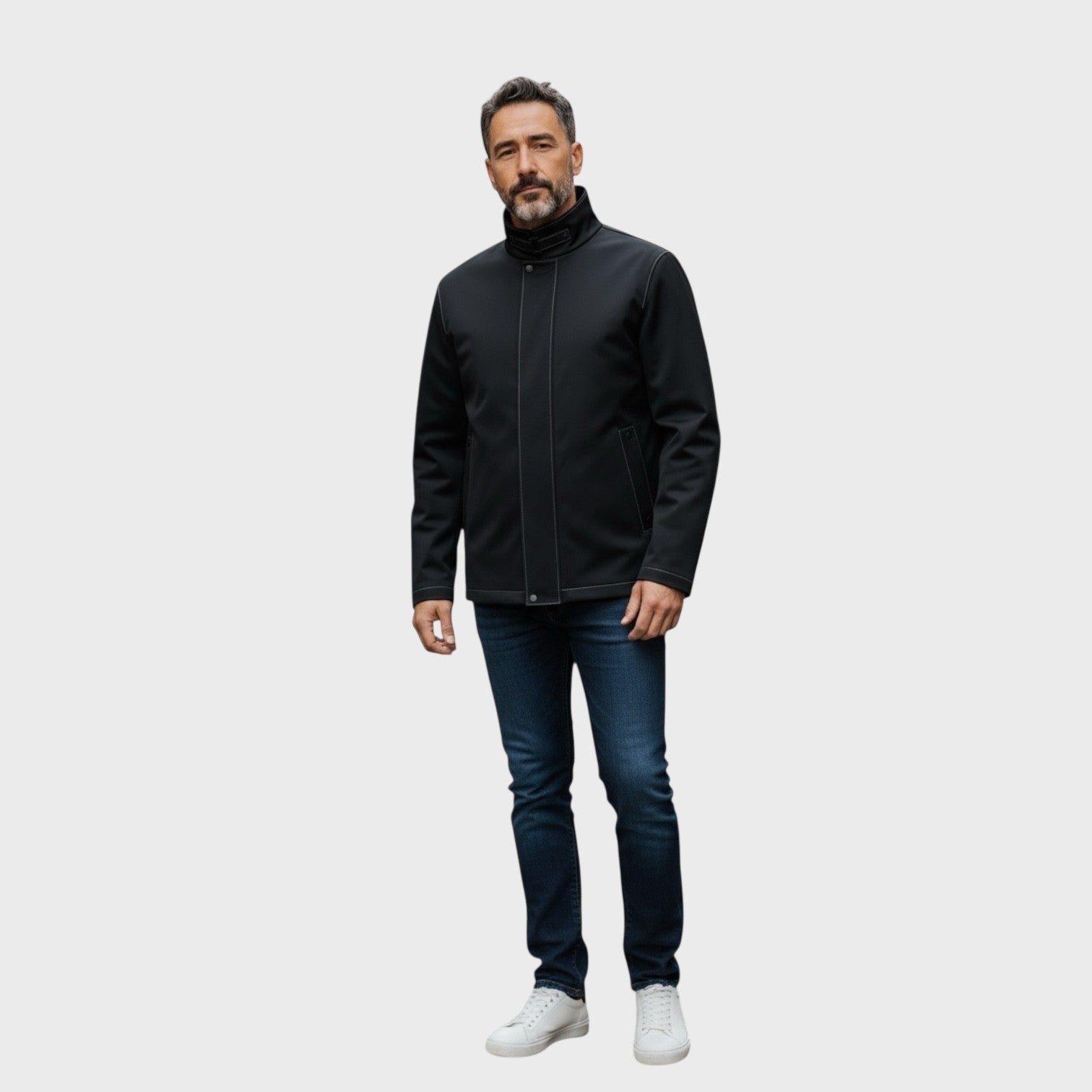Black Men's Nylon Shell Jacket & Lined with Black Shearling
