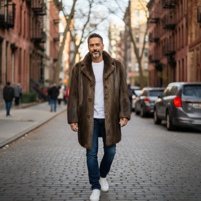 Natural Log Hair Beaver Men's 3/4 Coat