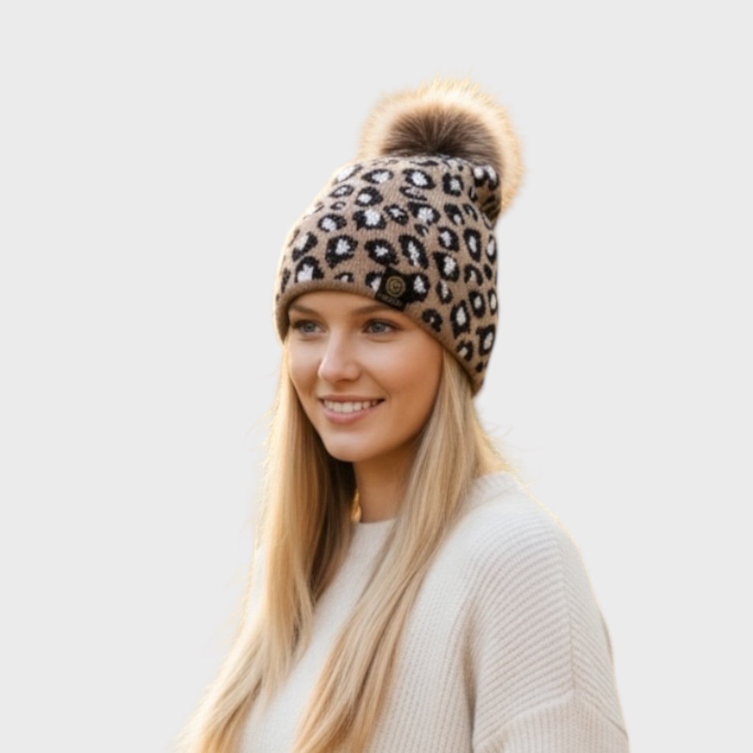 Taupe & Black Animal Print Hat & Scarf Set