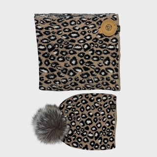 Taupe & Black Animal Print Hat & Scarf Set