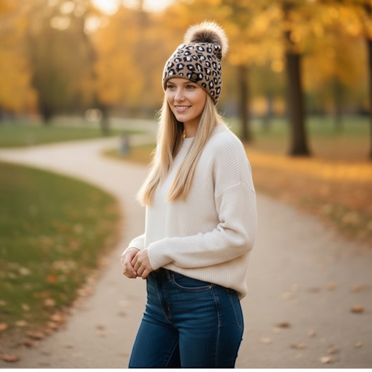 Taupe & Black Animal Print Hat & Scarf Set