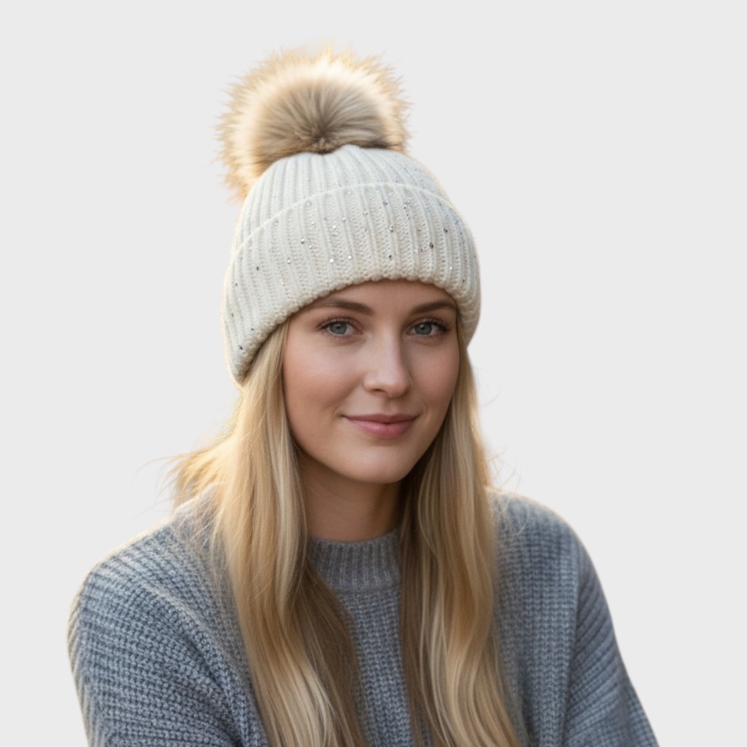 White Knit Hat with Neck-warmer & Gloves Set