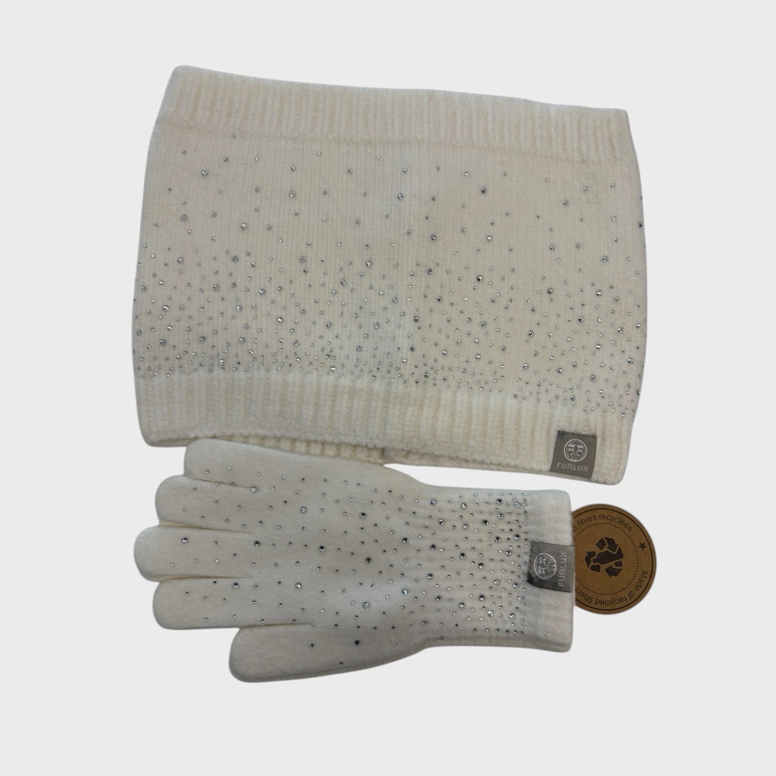 White Knit Hat with Neck-warmer & Gloves Set
