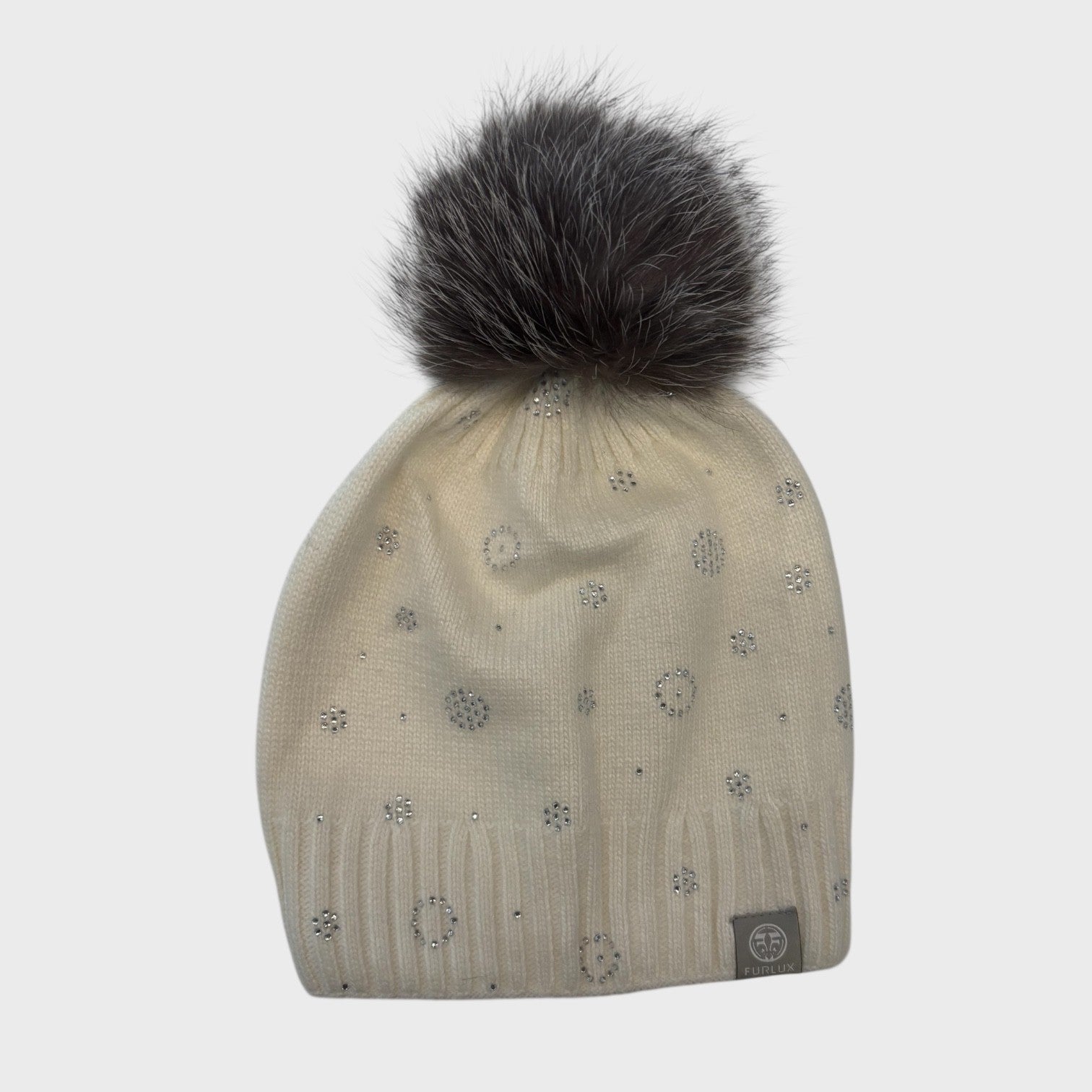 White Knit Hat with Silver Snowflakes