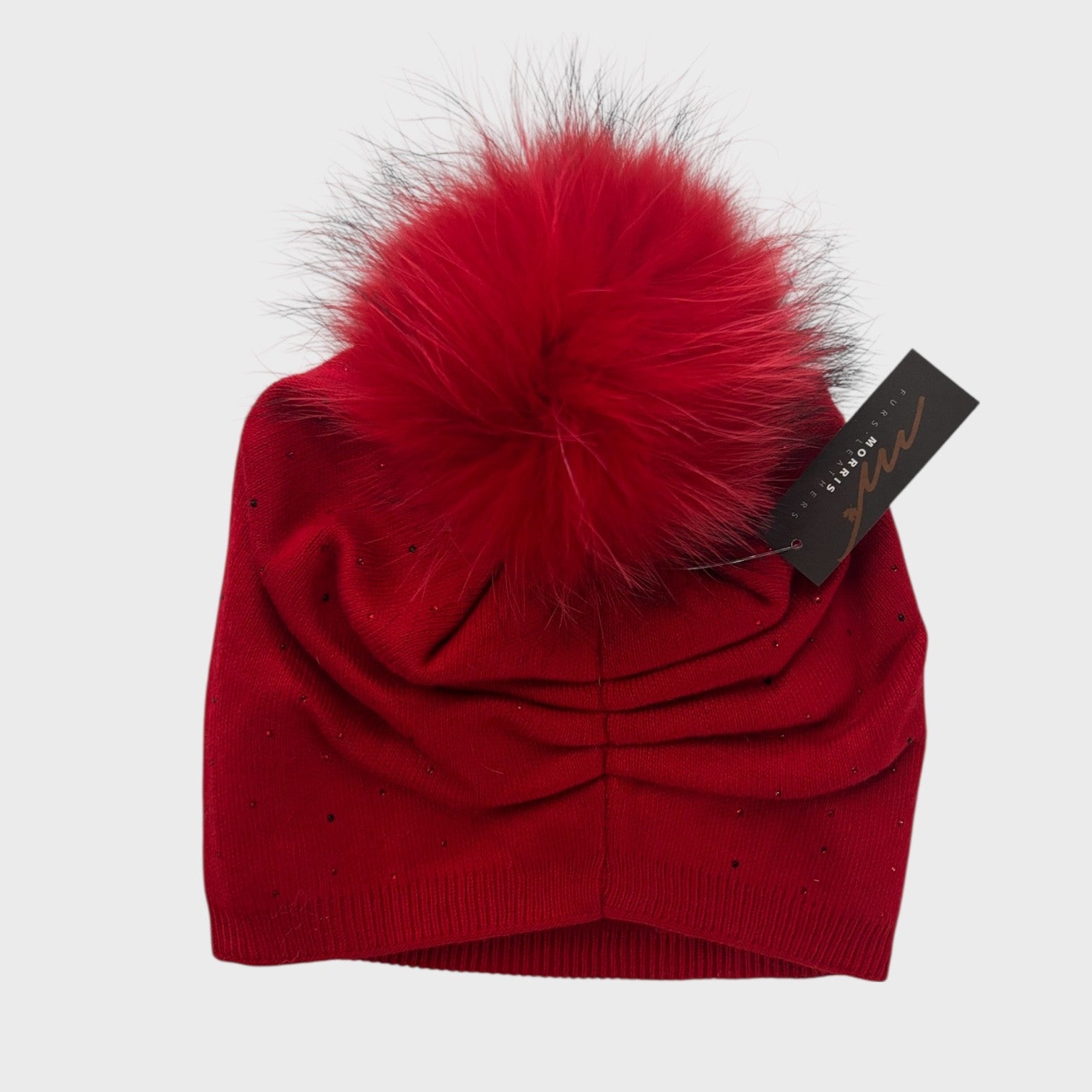 Red Knit Hat With Fox Pompom