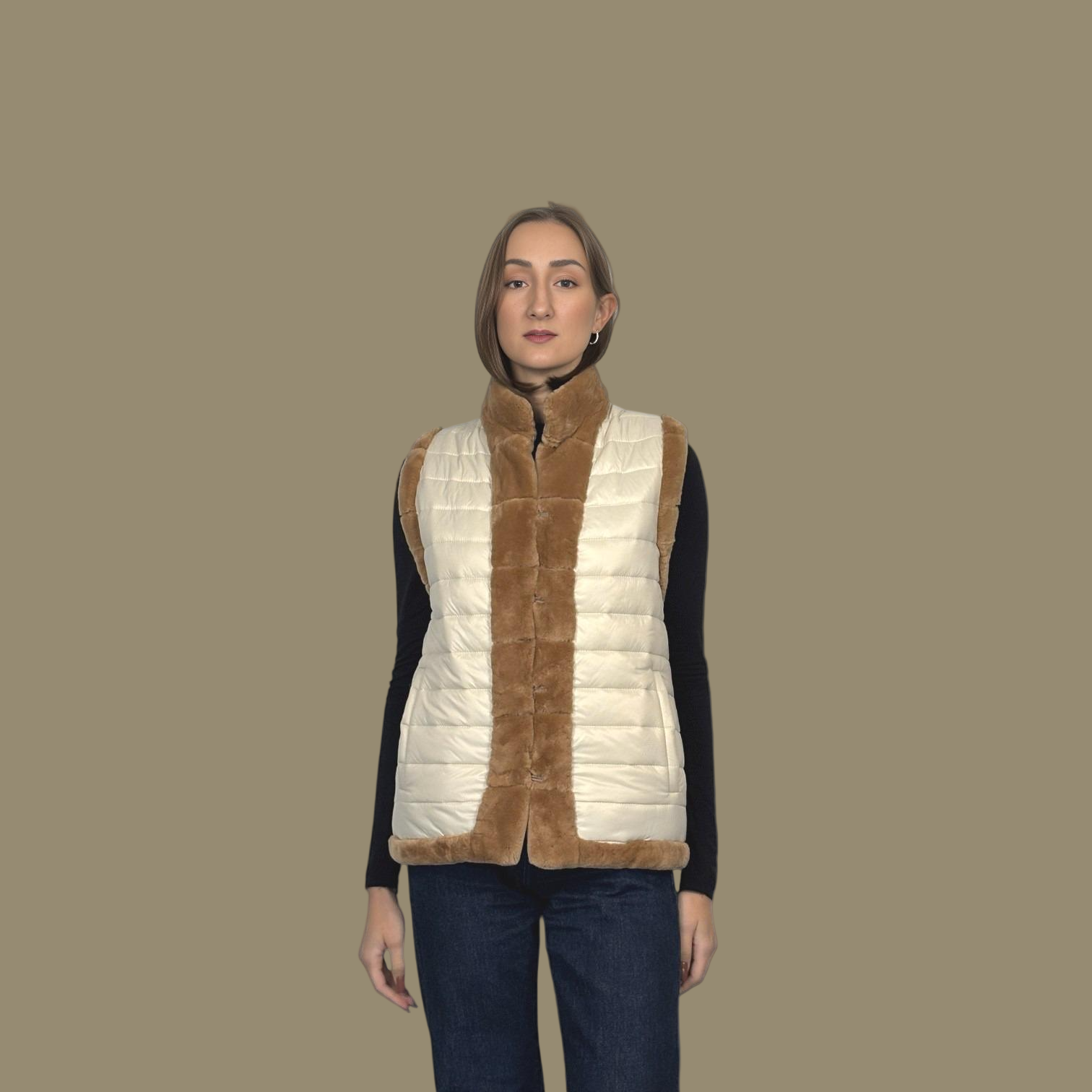 Camel Dyed Sheared Beaver Vest - Reversible