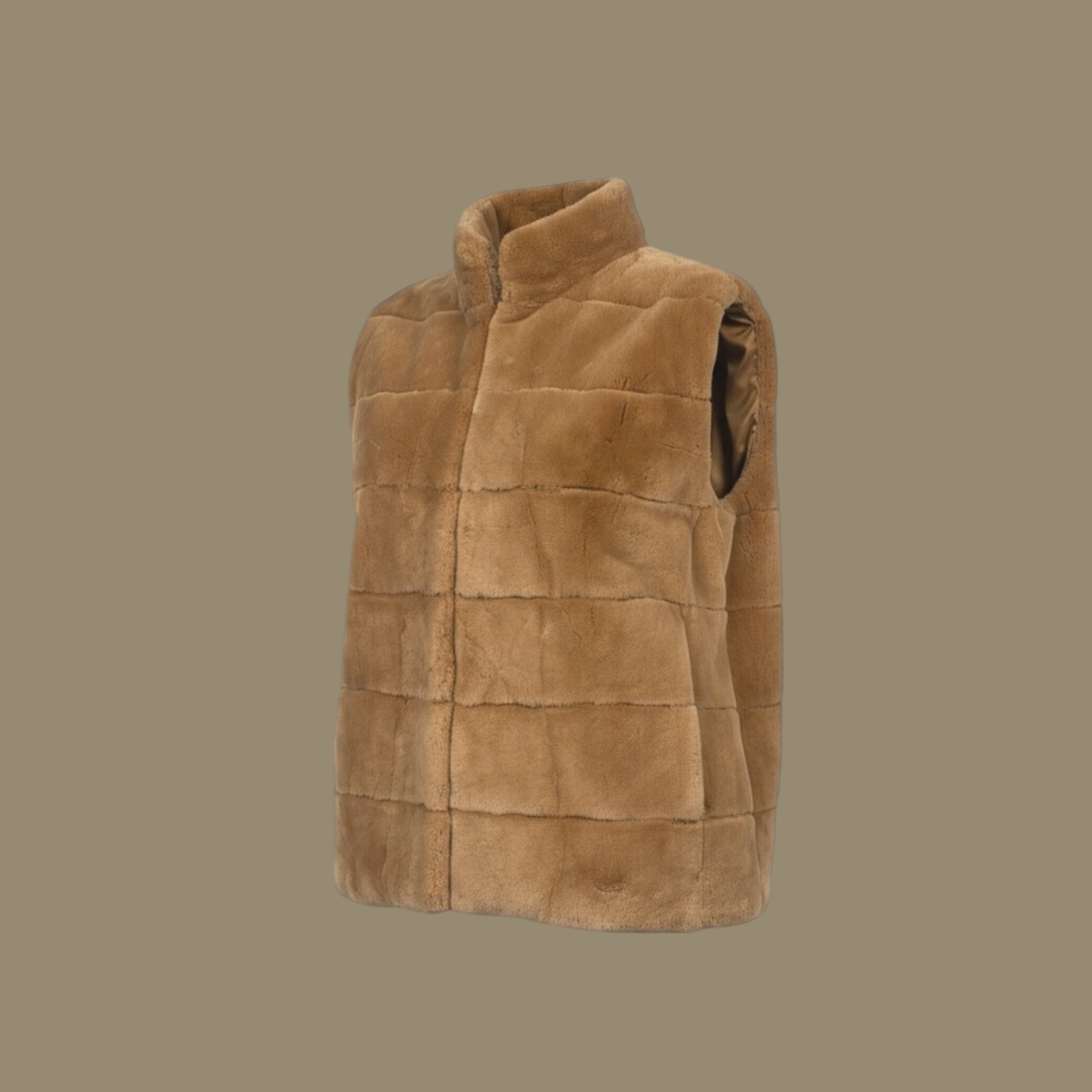 Camel Dyed Sheared Beaver Vest - Reversible