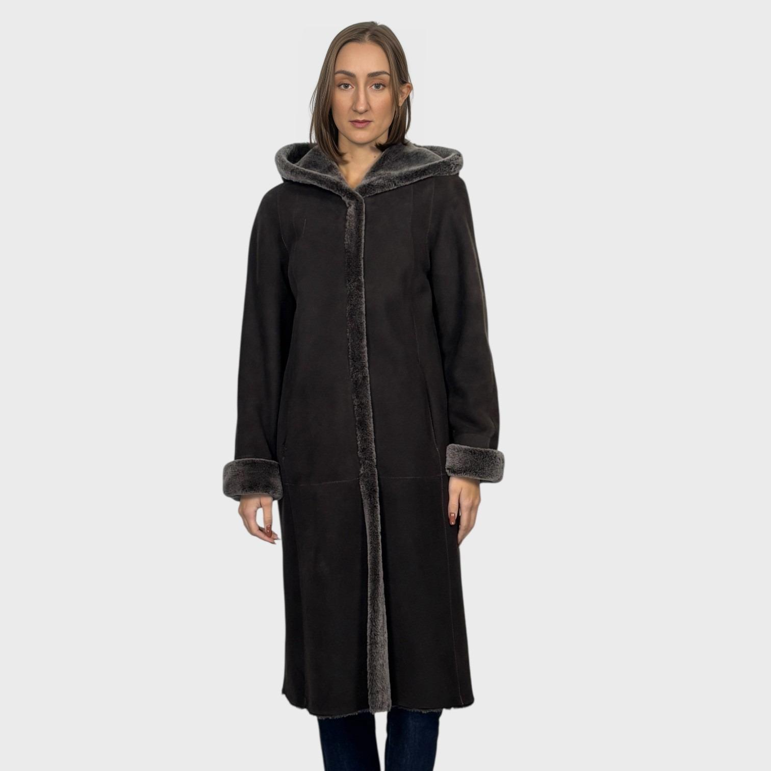 Brown Brisa Suede Shearling Coat Hooded