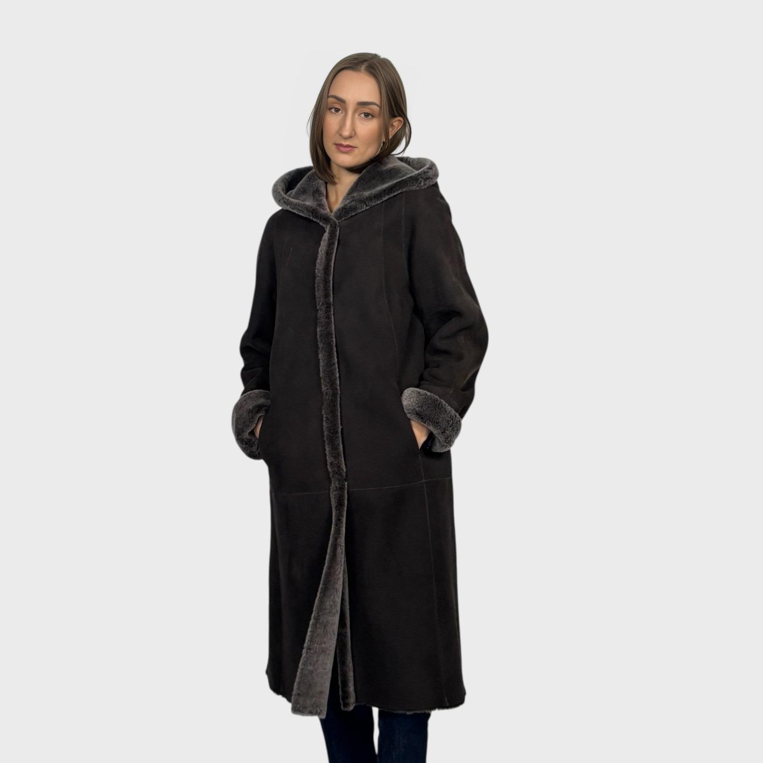 Brown Brisa Suede Shearling Coat Hooded