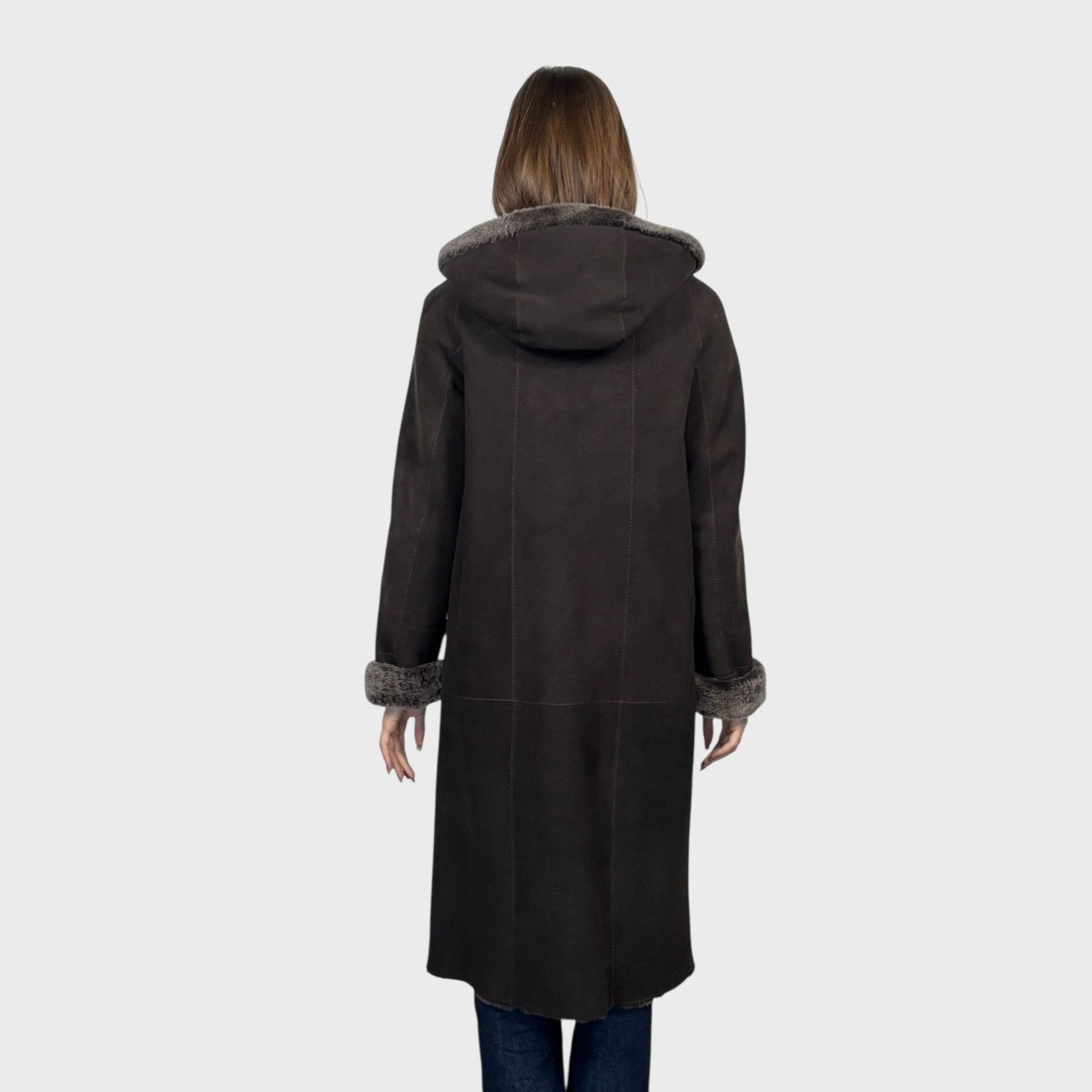 Brown Brisa Suede Shearling Coat Hooded