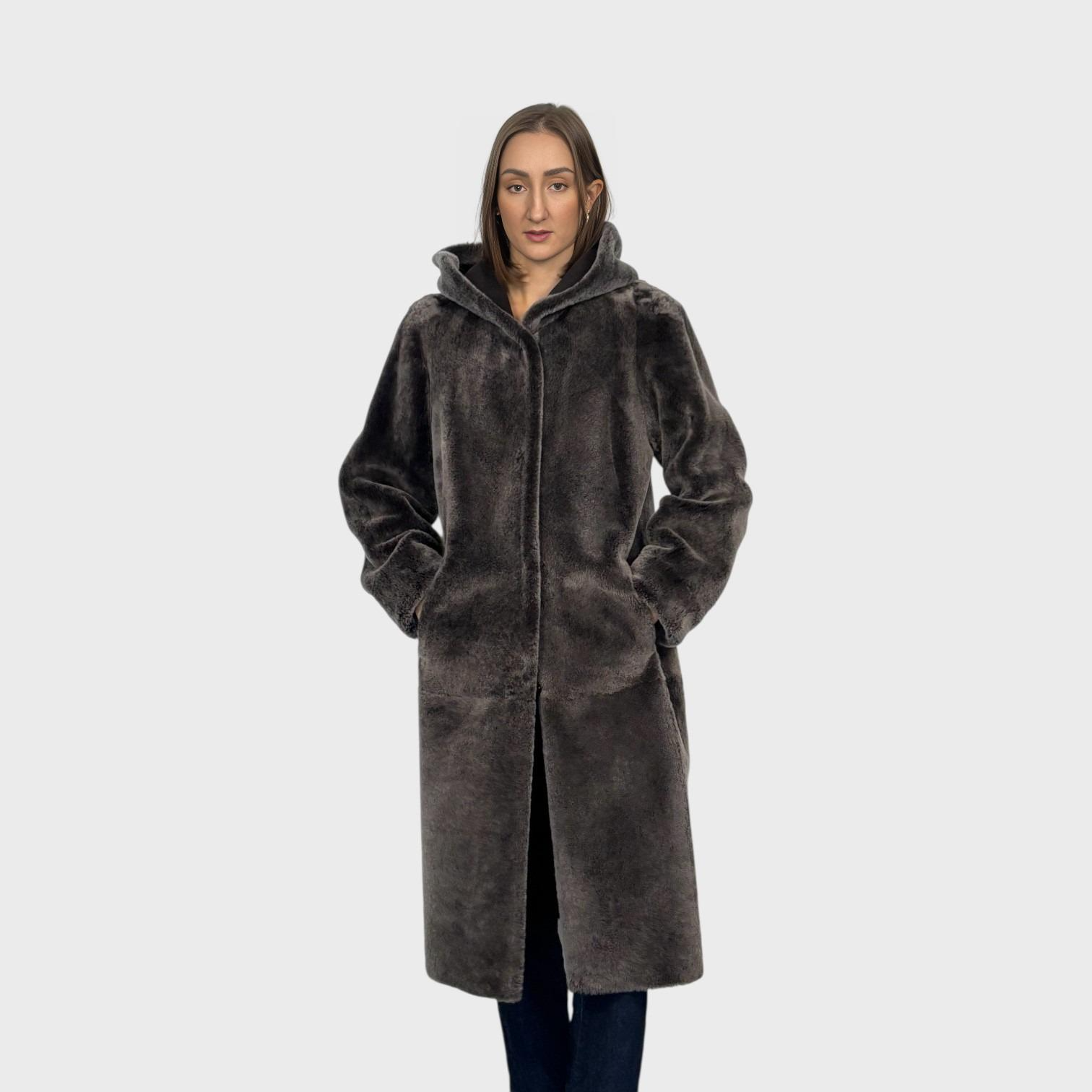 Brown Brisa Suede Shearling Coat Hooded