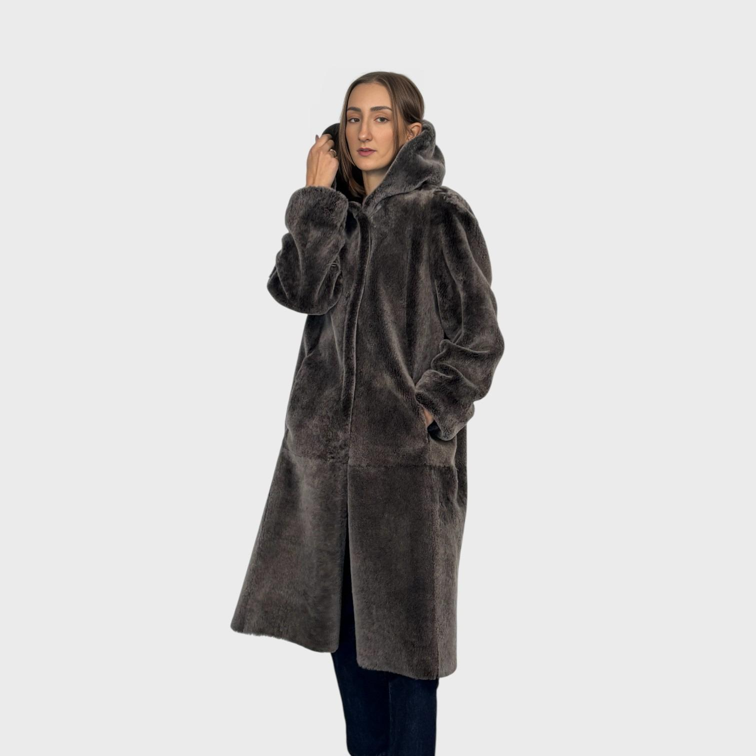 Brown Brisa Suede Shearling Coat Hooded