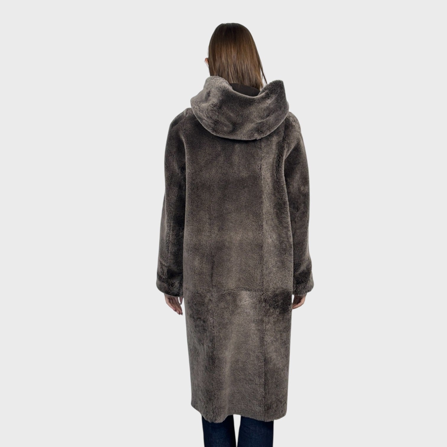 Brown Brisa Suede Shearling Coat Hooded
