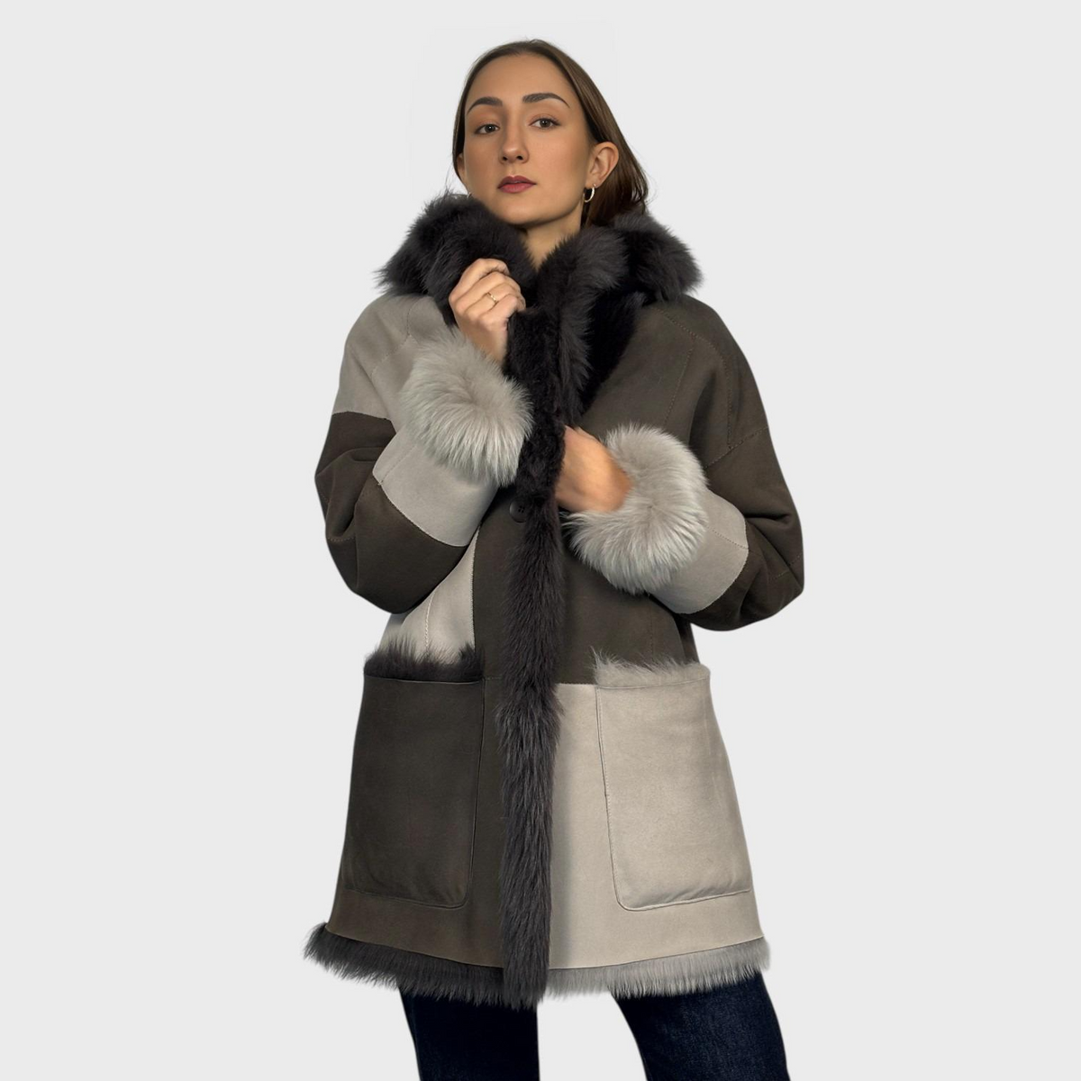 Alabaster Suede Toscana Shearling Jacket Reversible