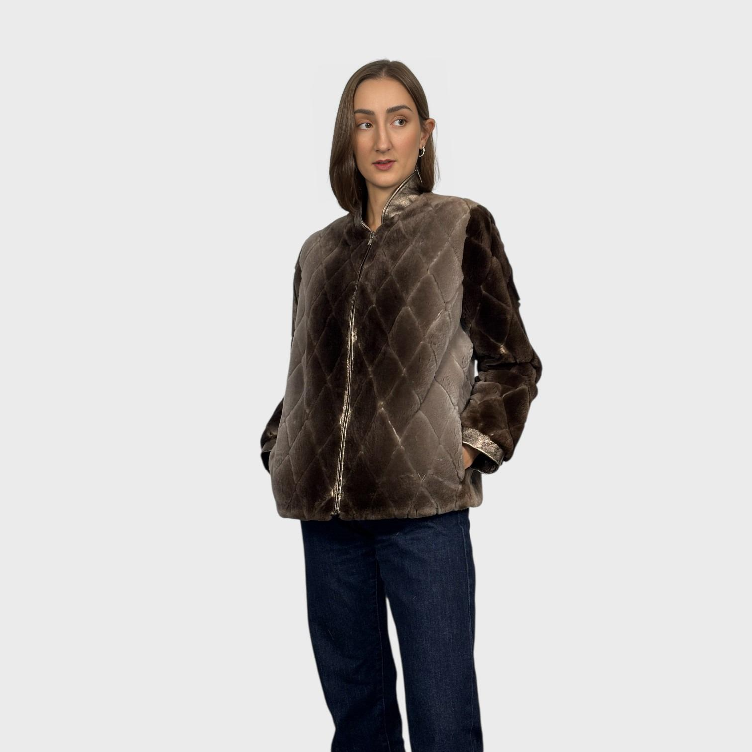 Natural Sheared Beaver Jacket - Leather Inserts