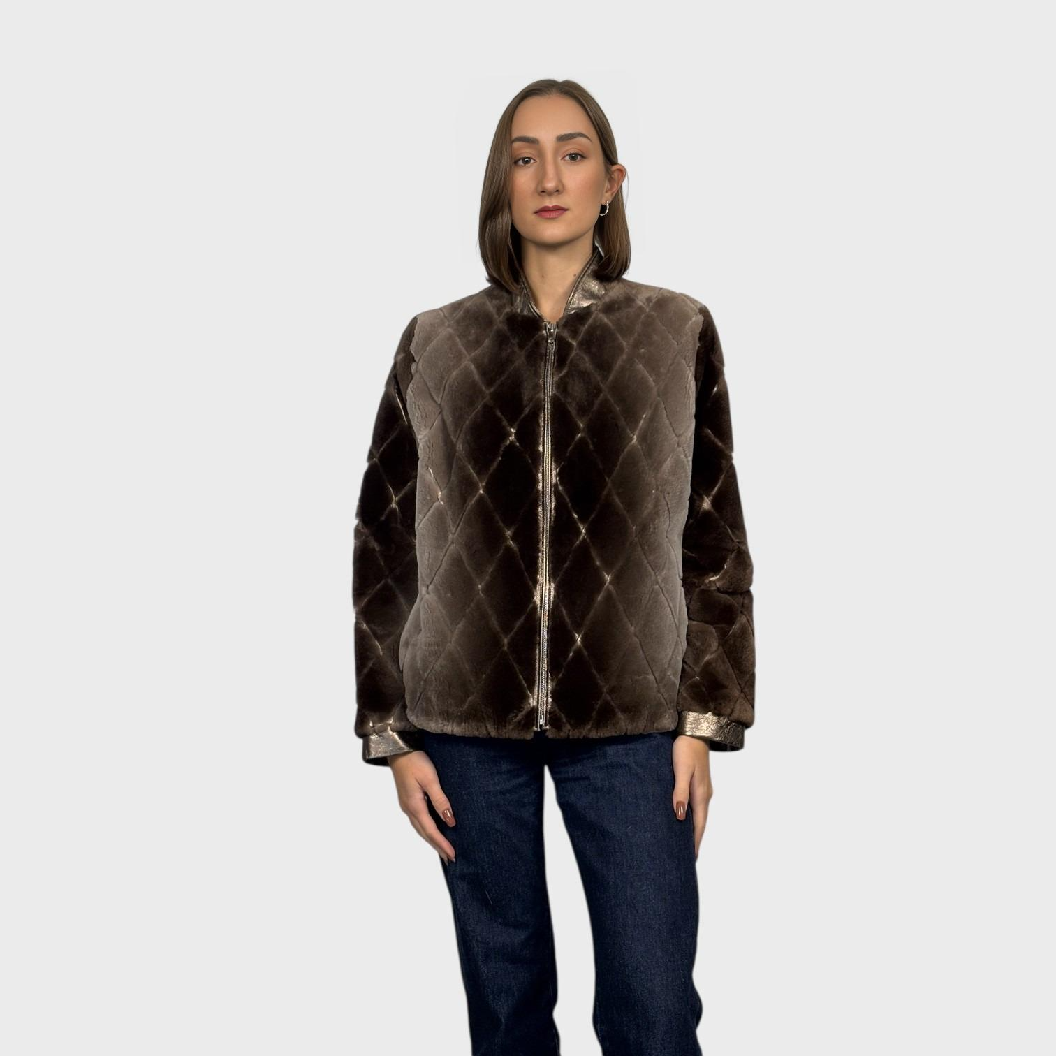 Natural Sheared Beaver Jacket - Leather Inserts