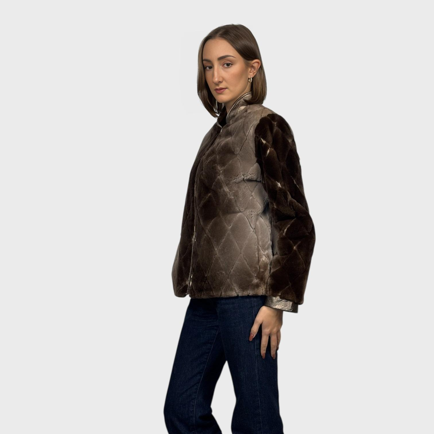 Natural Sheared Beaver Jacket - Leather Inserts