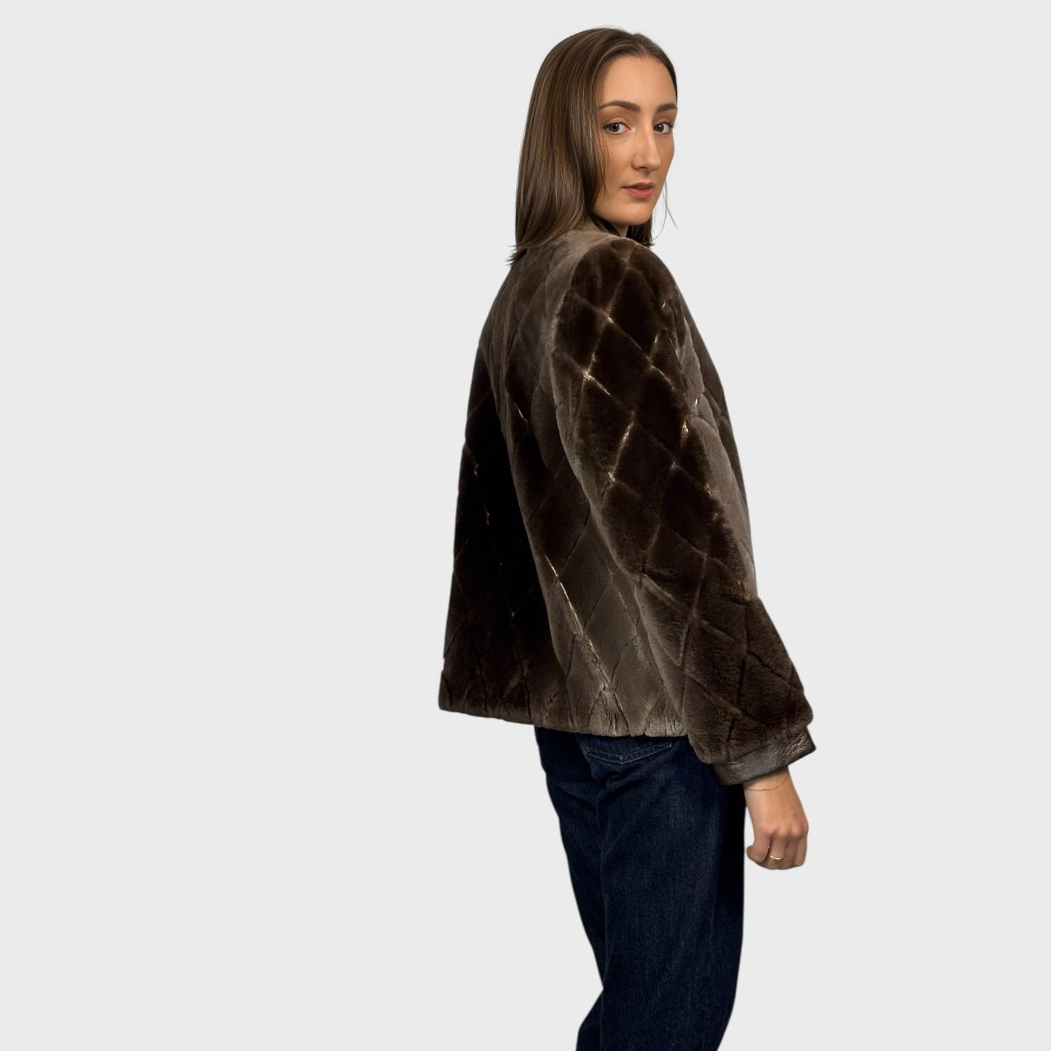 Natural Sheared Beaver Jacket - Leather Inserts