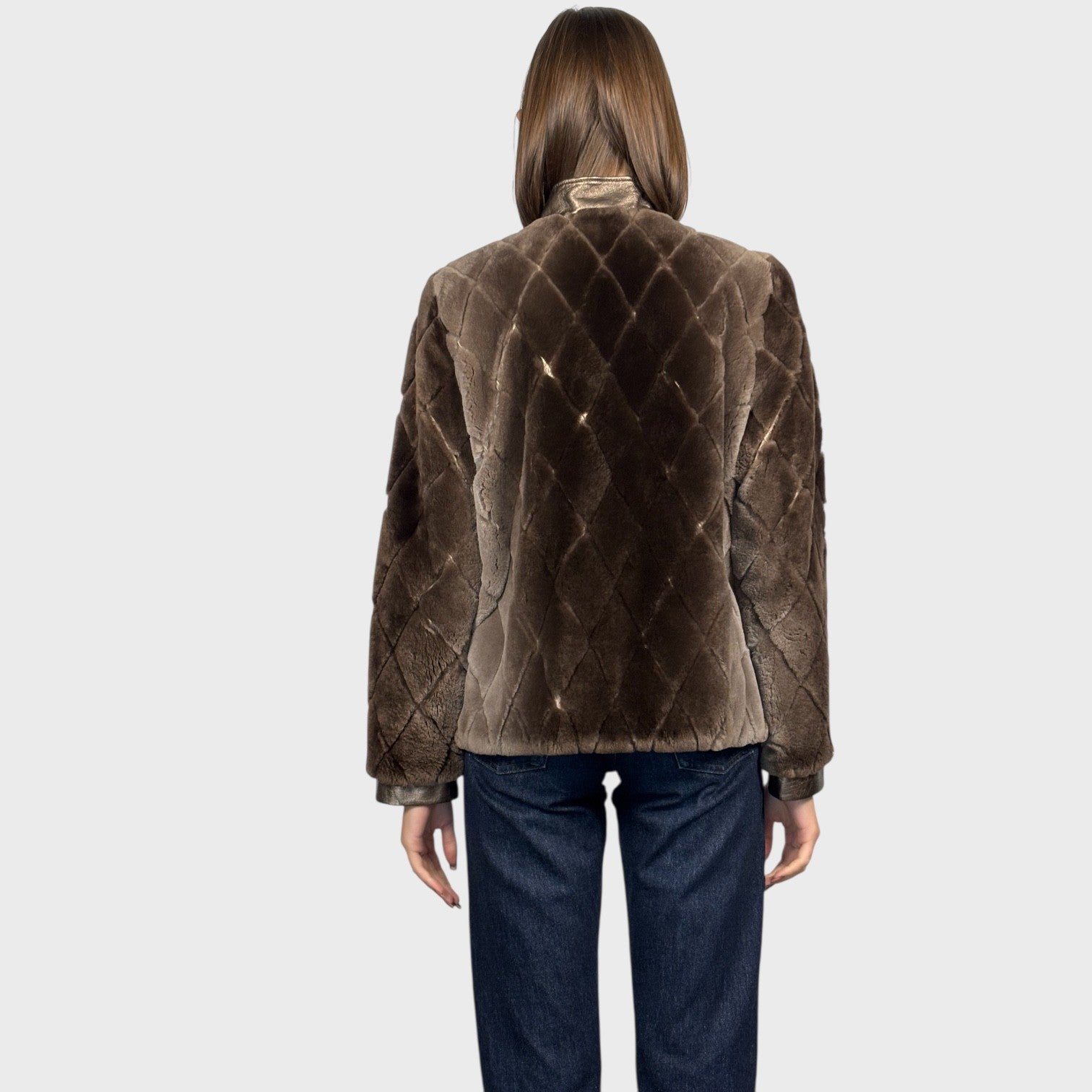 Natural Sheared Beaver Jacket - Leather Inserts