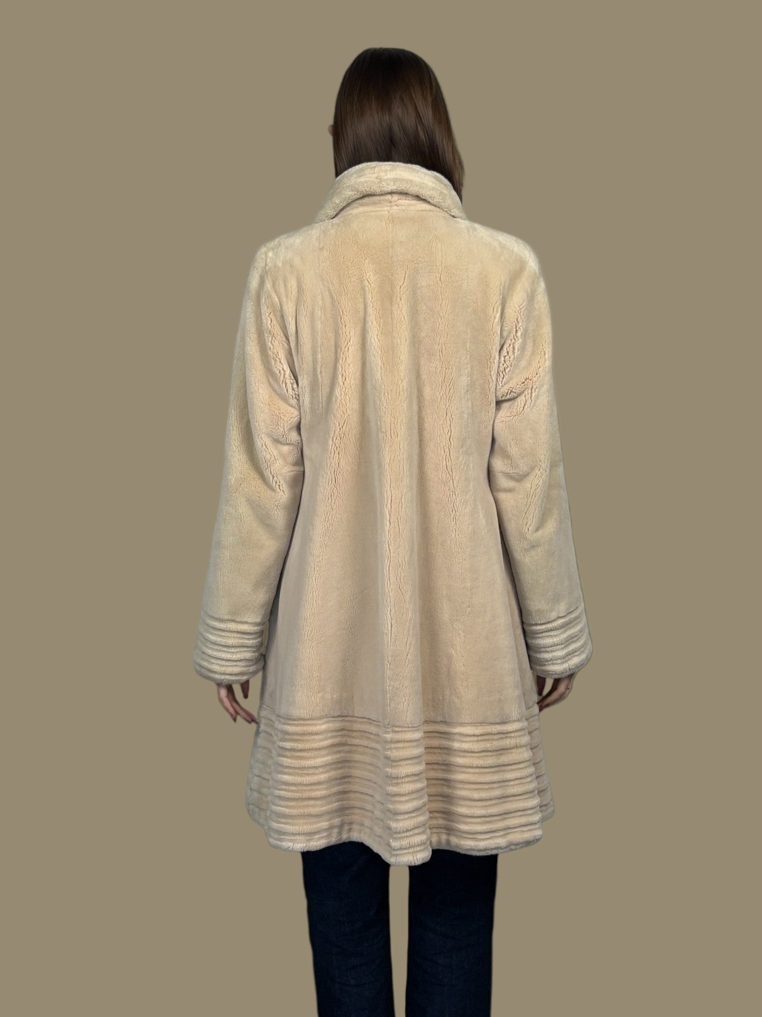 Rose Beige Sheared Beaver 78 Coat - Grooved