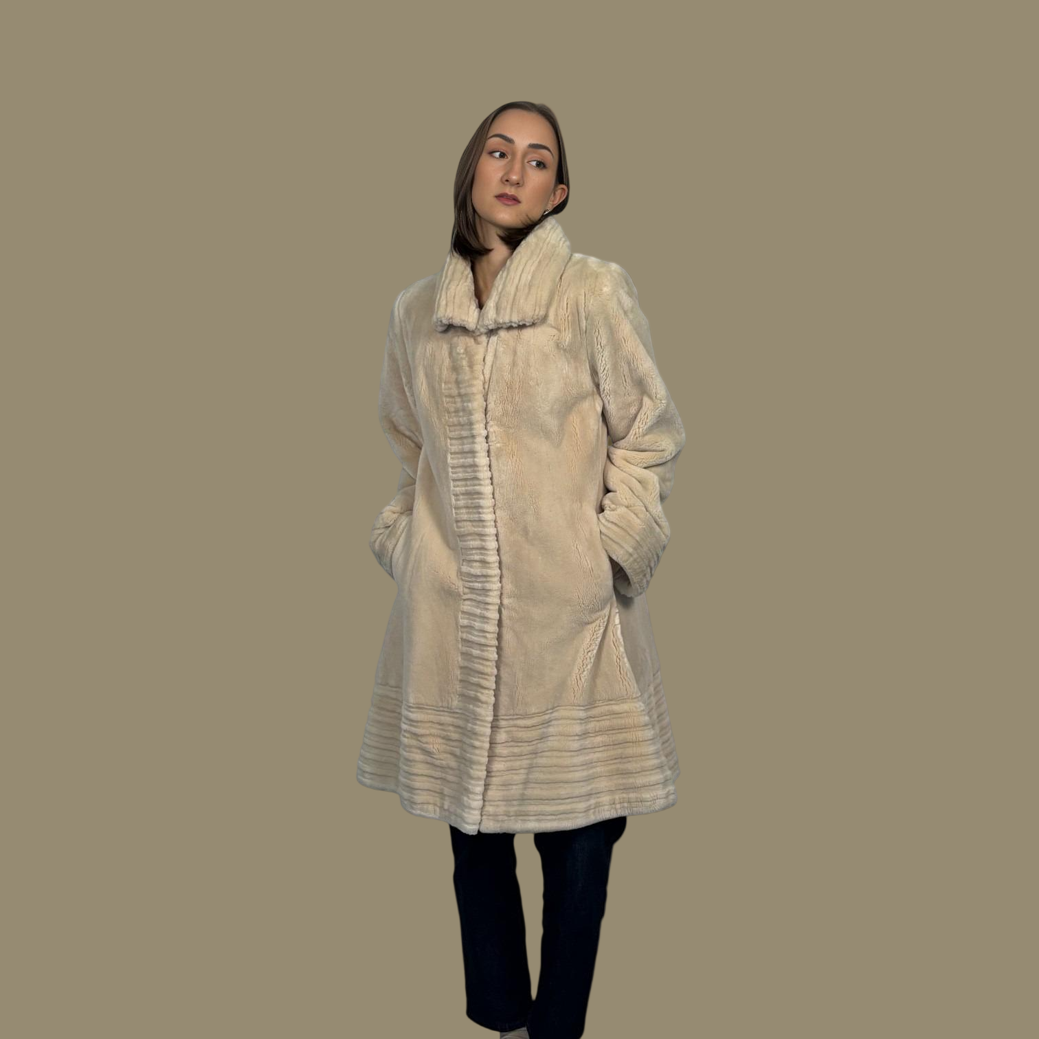 Rose Beige Sheared Beaver 78 Coat - Grooved