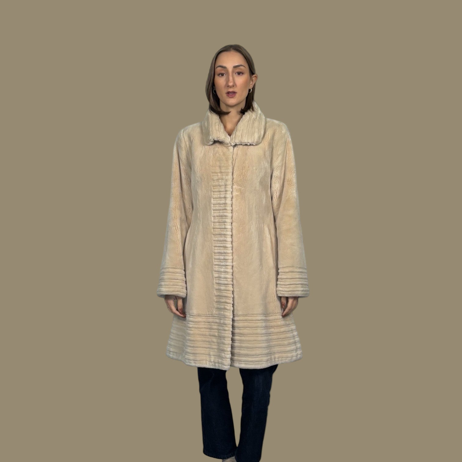 Rose Beige Sheared Beaver 78 Coat - Grooved