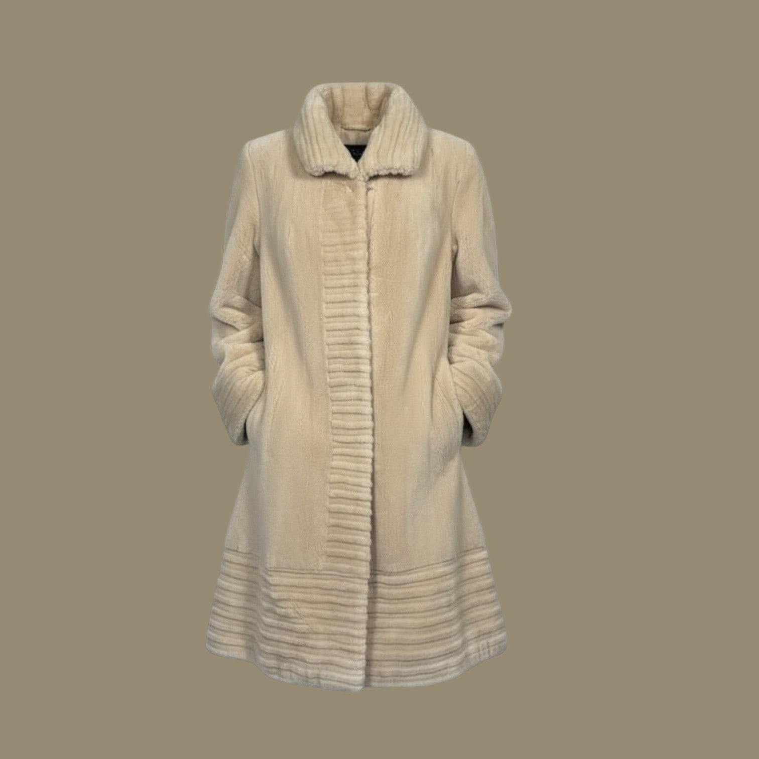 Rose Beige Sheared Beaver 78 Coat - Grooved