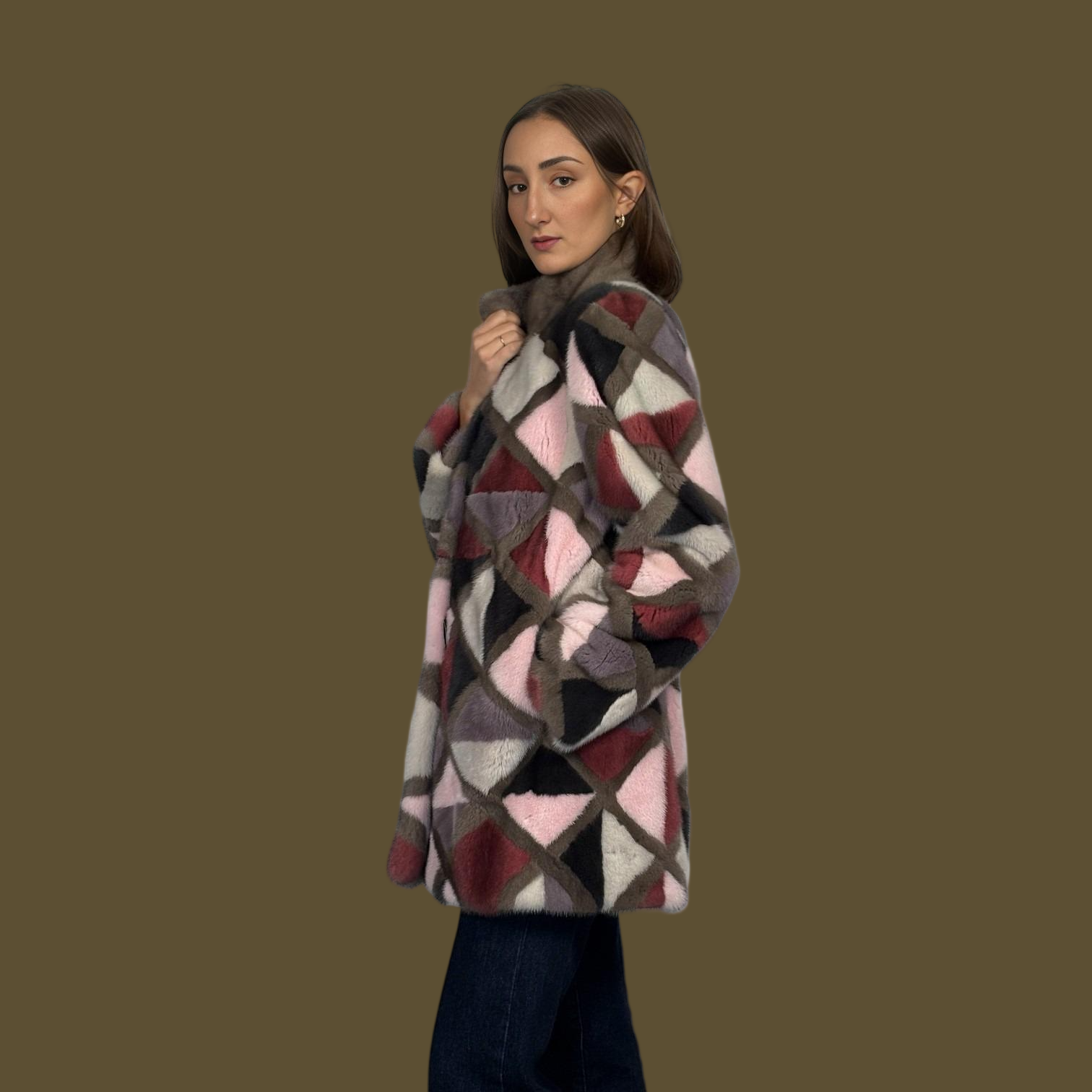 Multicolored Diamond Cut Mink Jacket