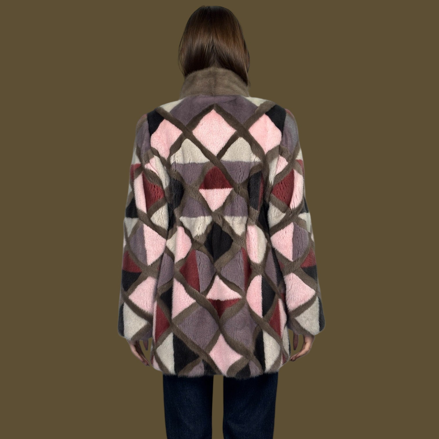 Multicolored Diamond Cut Mink Jacket
