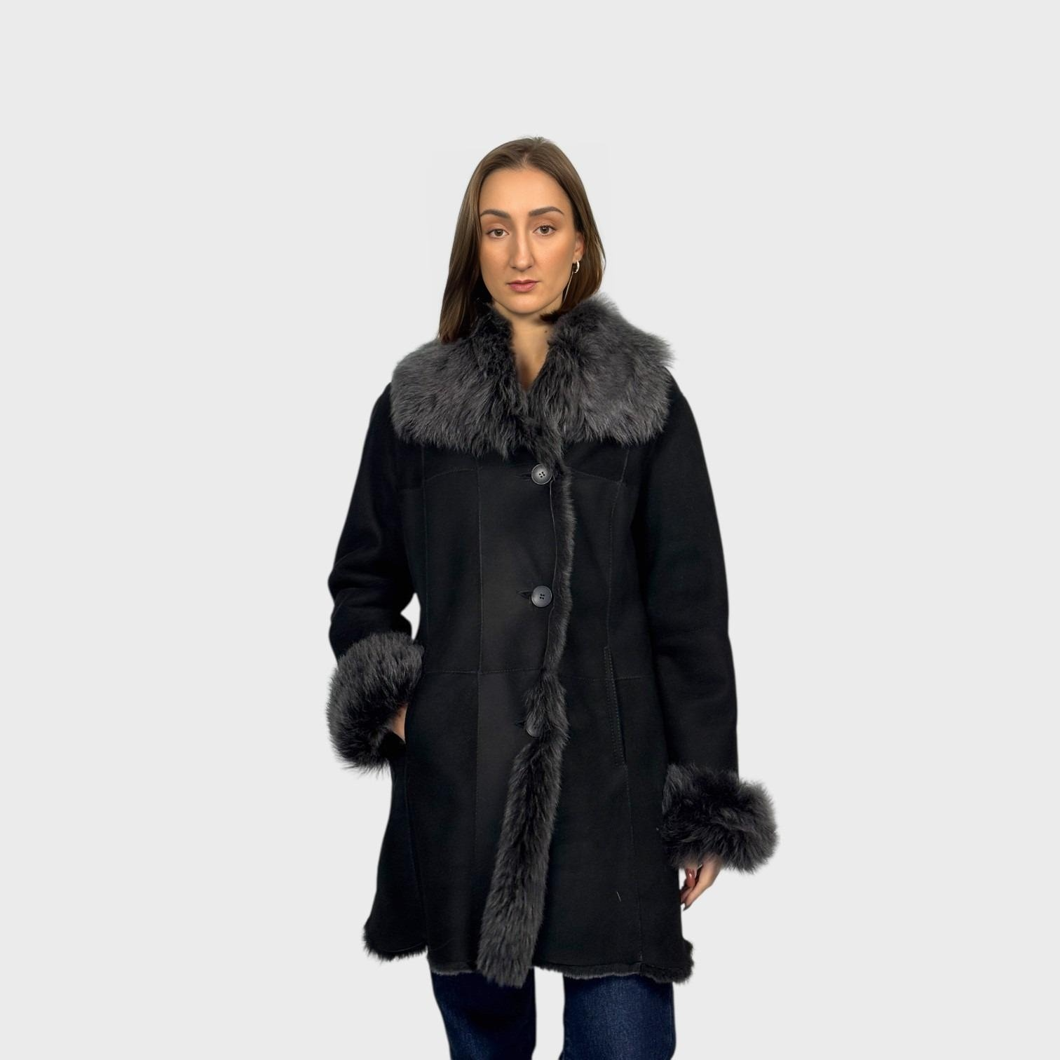 Black Brisa Shearling Jacket Toscana Lamb Trim