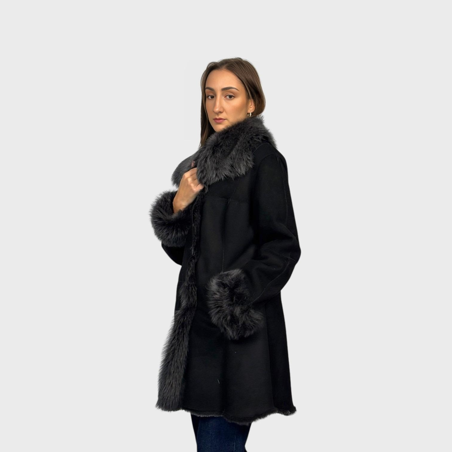 Black Brisa Shearling Jacket Toscana Lamb Trim