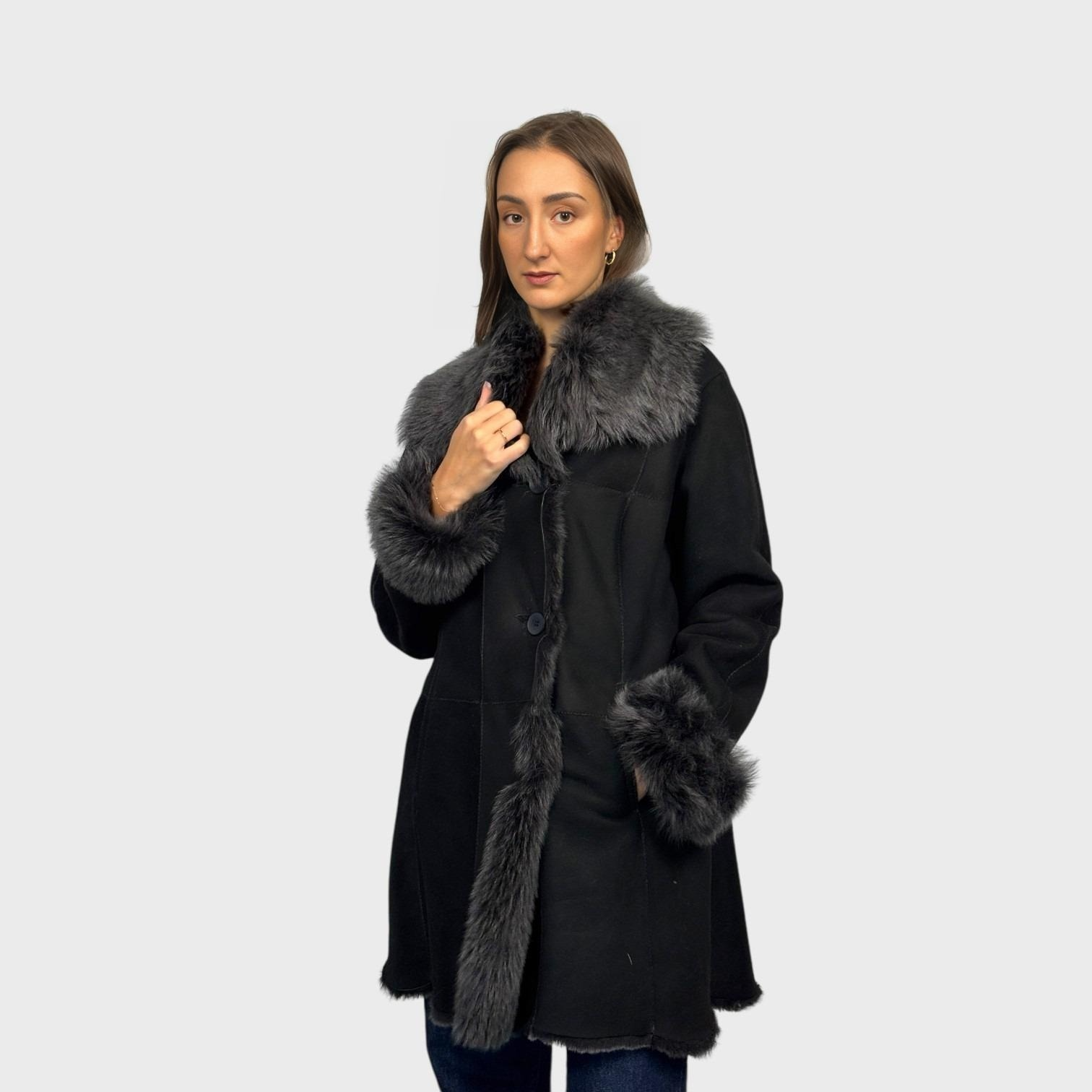 Black Brisa Shearling Jacket Toscana Lamb Trim