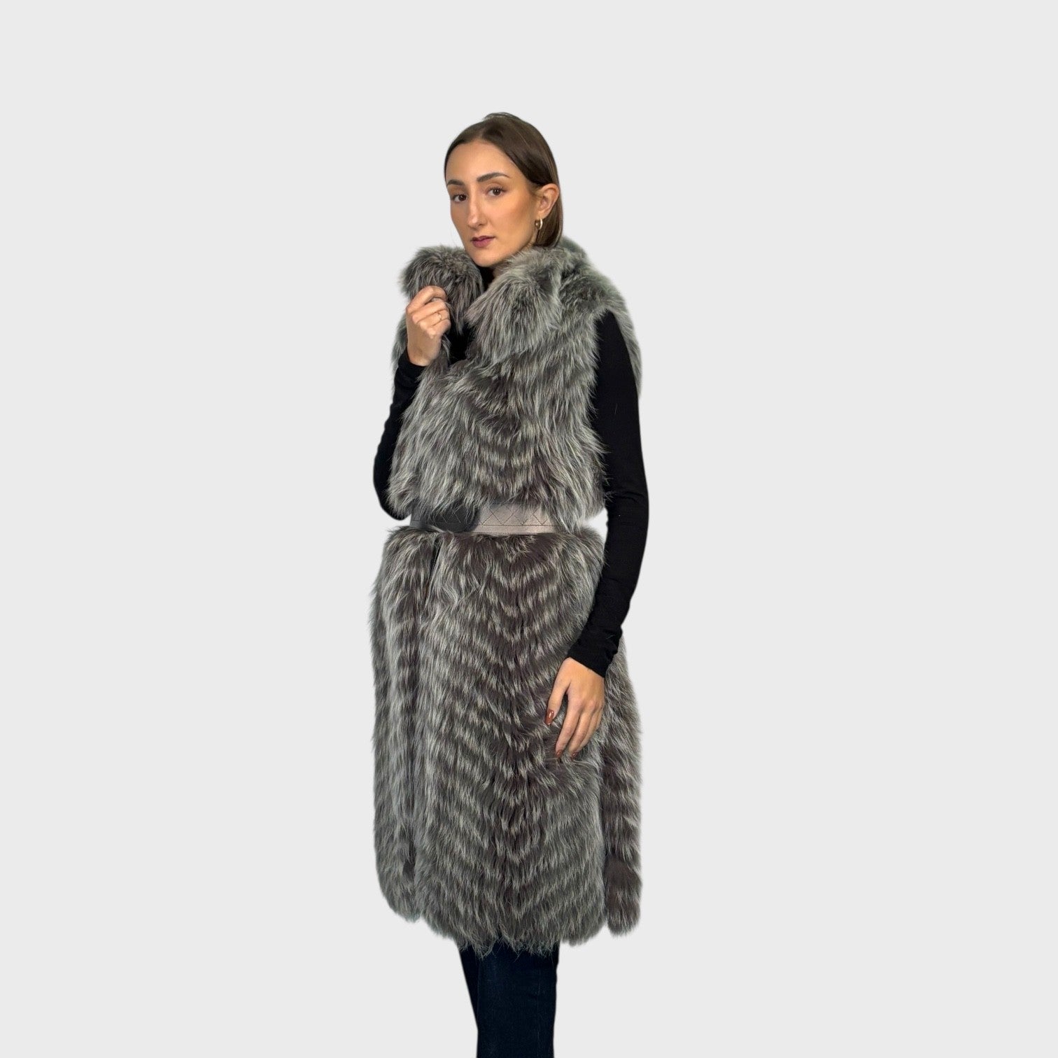 Silver Fox Long Vest - Belted