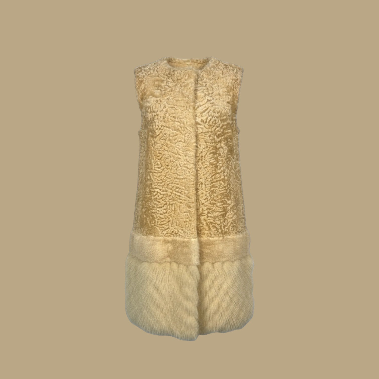 Beige Dyed Persian Lamb Vest - Mink & Fox Inserts