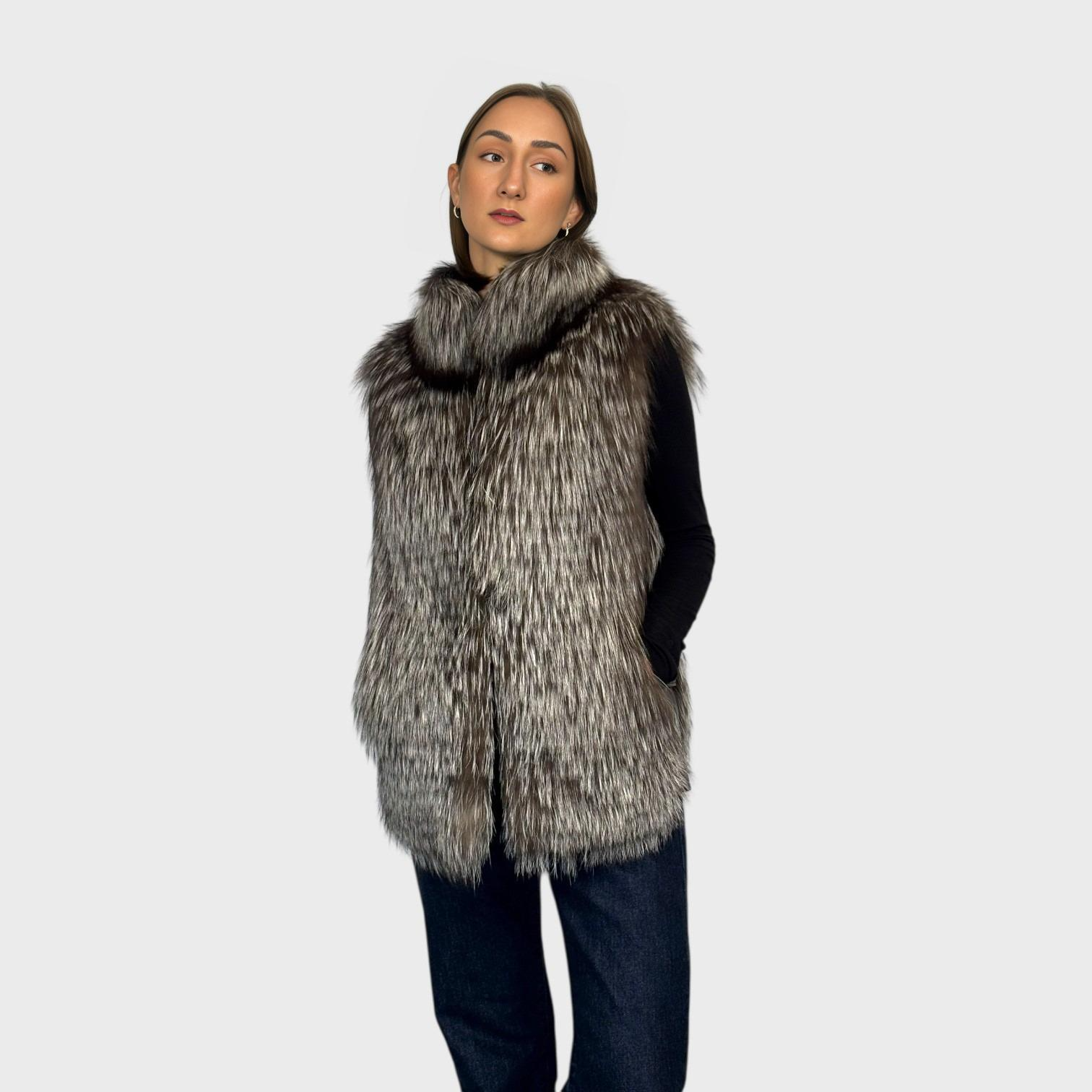 Silver Fox Vest - Leather Side Panel
