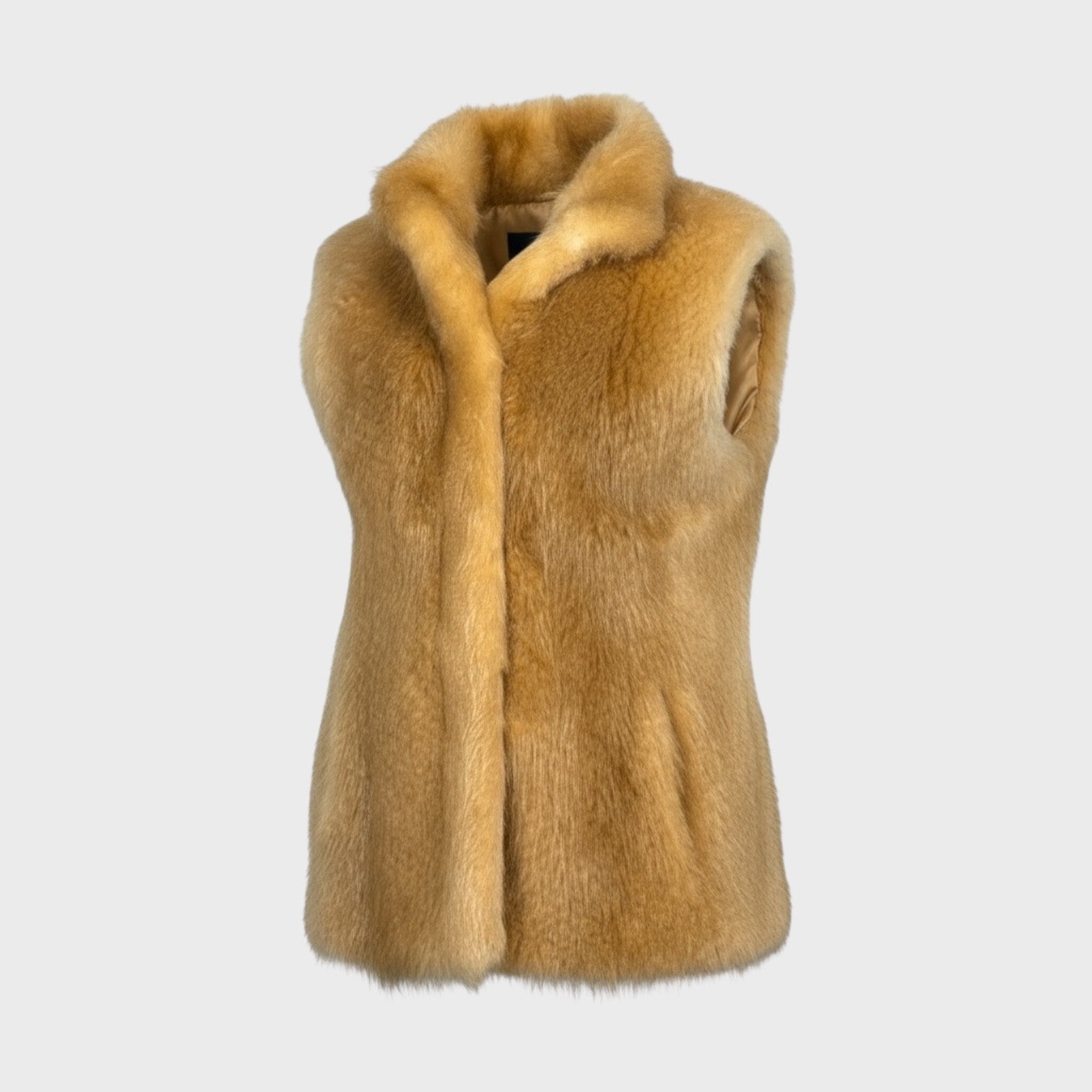 Camel Dyed Long Hair Beaver Vest - Perforated