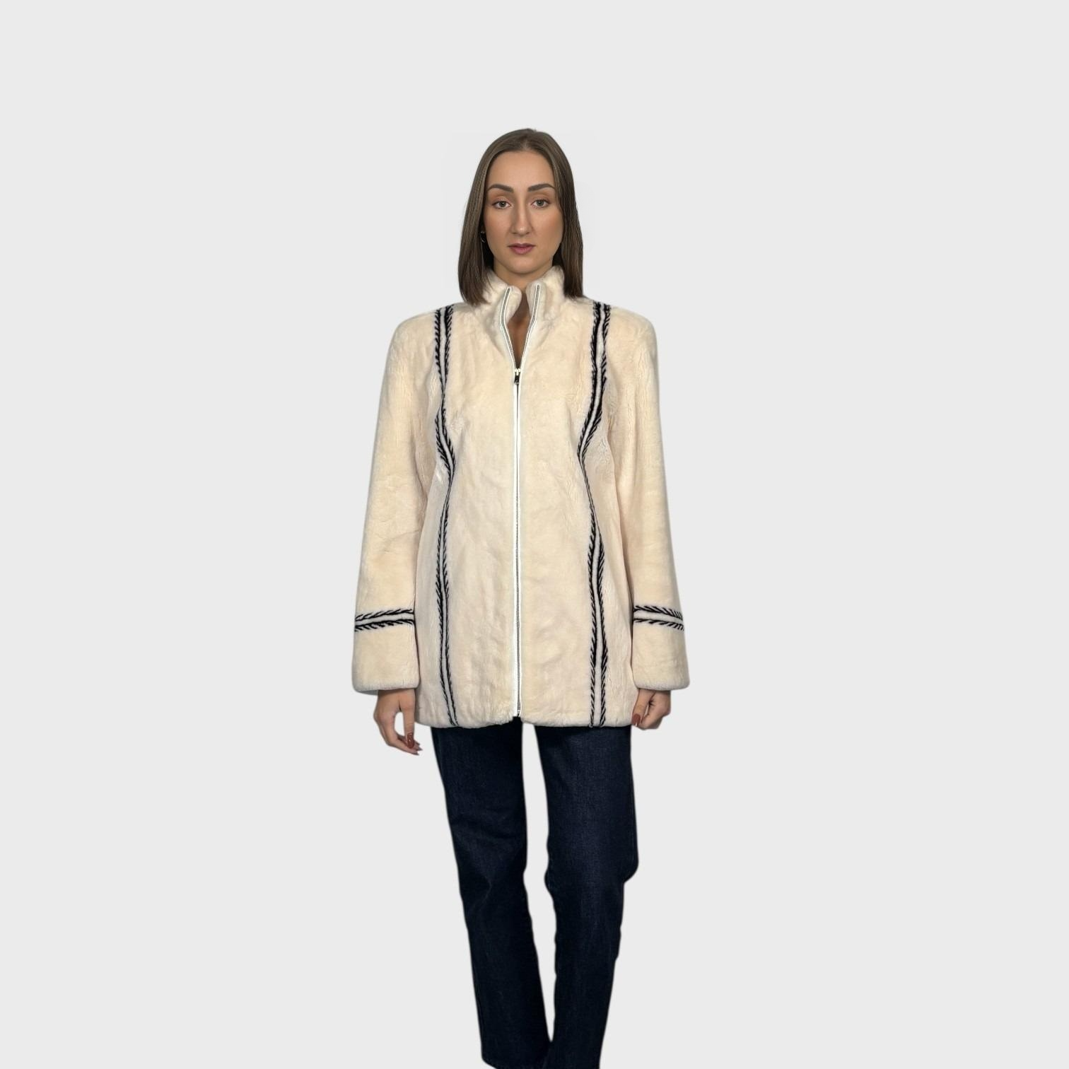 White Sheared Beaver Jacket with Inserts