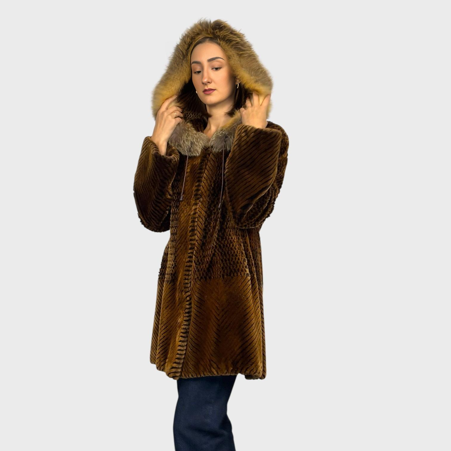 Ranch Glow Dyed Sheared and Grooved Beaver Hooded Jacket