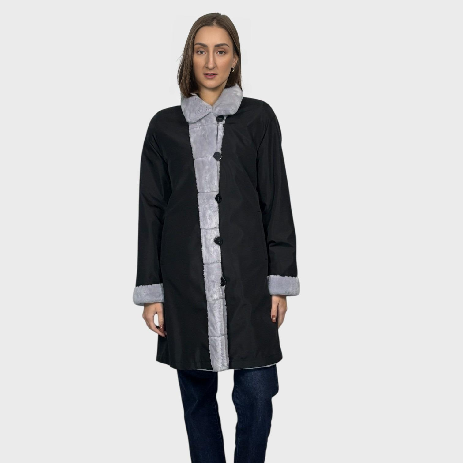 Silver Dyed Sheared Beaver Stroller - Reversible to Black TaffEta