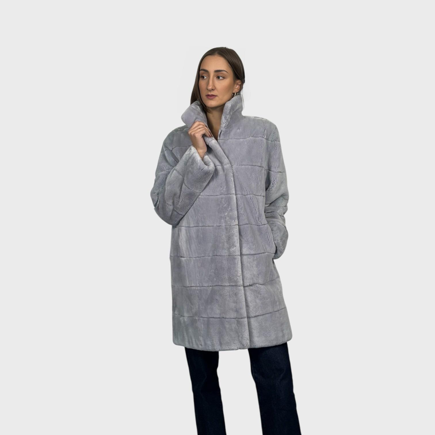 Silver Dyed Sheared Beaver Stroller - Reversible to Black TaffEta