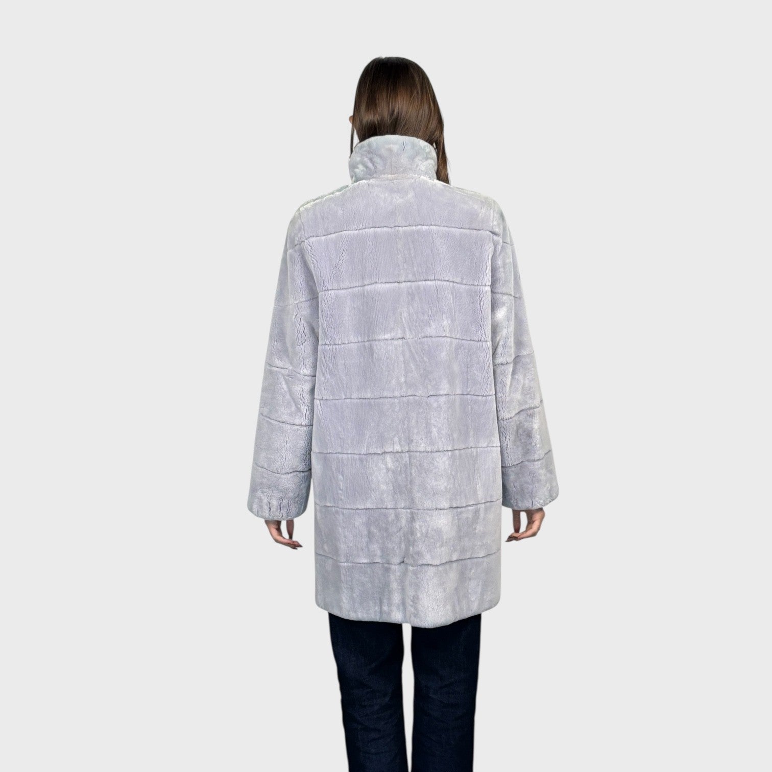 Silver Dyed Sheared Beaver Stroller - Reversible to Black TaffEta