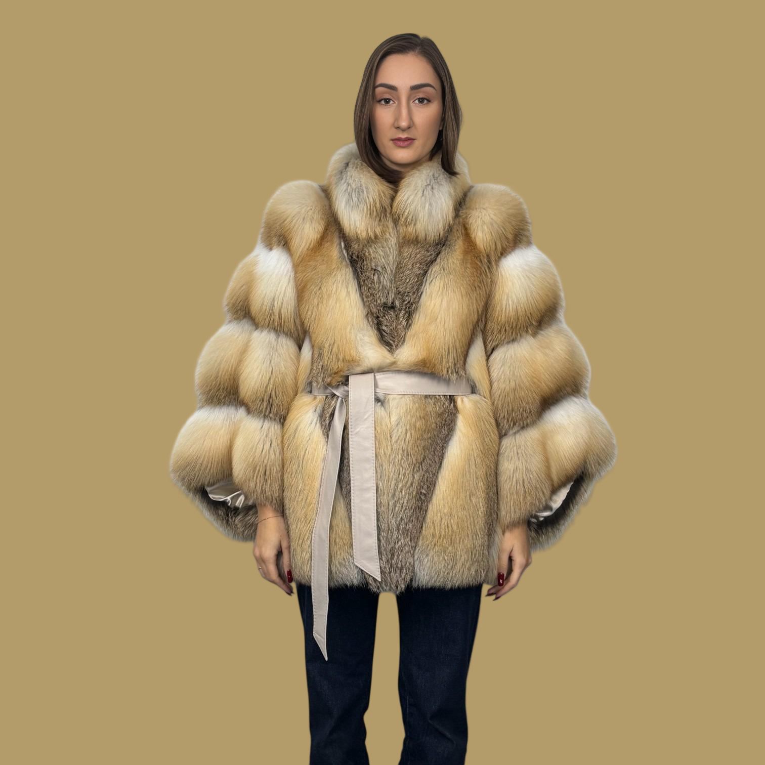 Golden Island Fox Cape Style Jacket-Leather belt