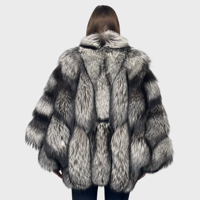 Silver Fox Cape Style Jacket Leather Belt