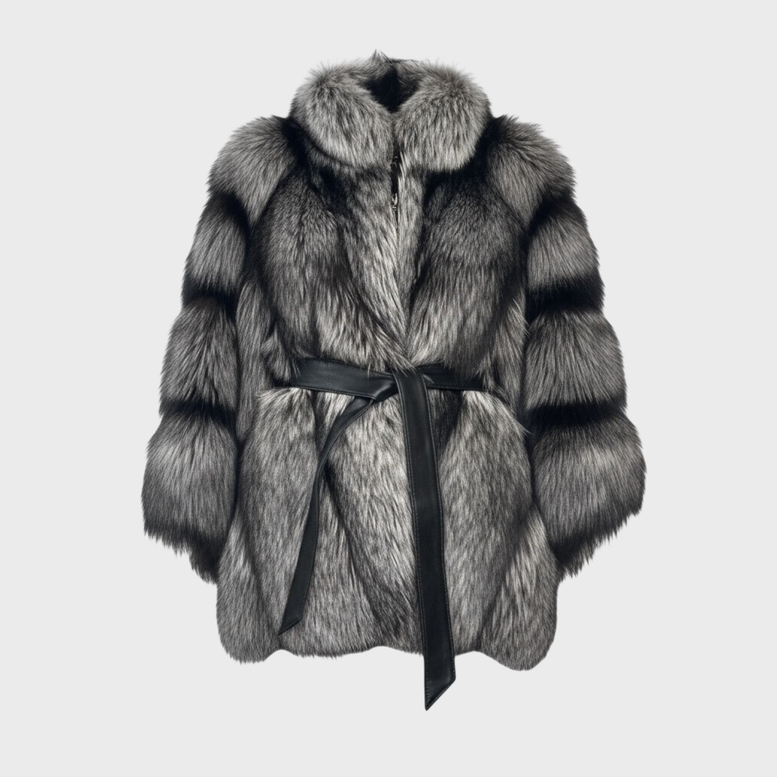 Silver Fox Cape Style Jacket Leather Belt