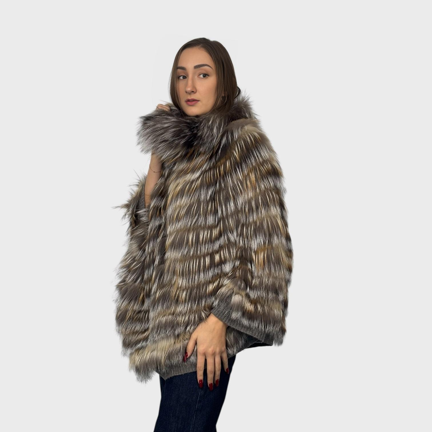 Golden Island and Silver Fox Feathered Knit Poncho.